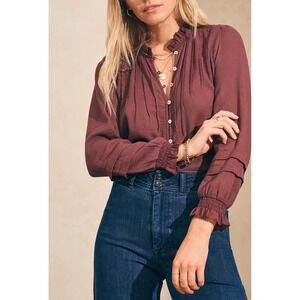 Faherty Willa Long Sleeve Blouse Catawba Grape Burgundy‎ S